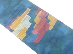 節紬　幾何学模様織り出し　開き名古屋帯（額縁仕立て）